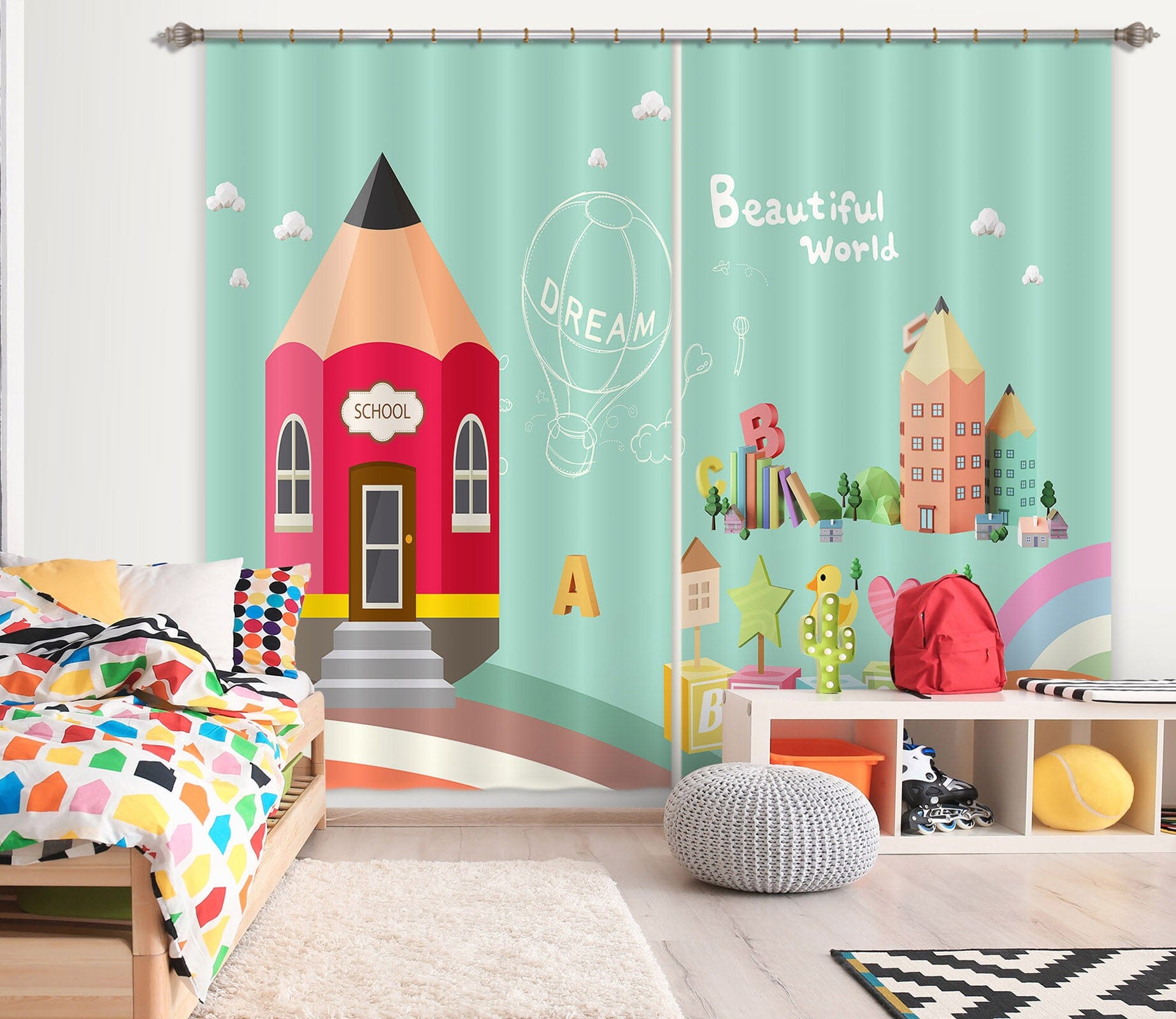 3D Pencil House 754 Curtains Drapes Wallpaper AJ Wallpaper 