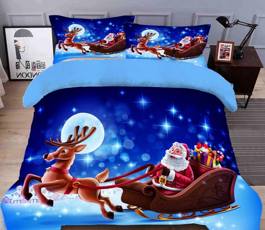 3D Santa Deer Sleigh 45158 Christmas Quilt Duvet Cover Xmas Bed Pillowcases