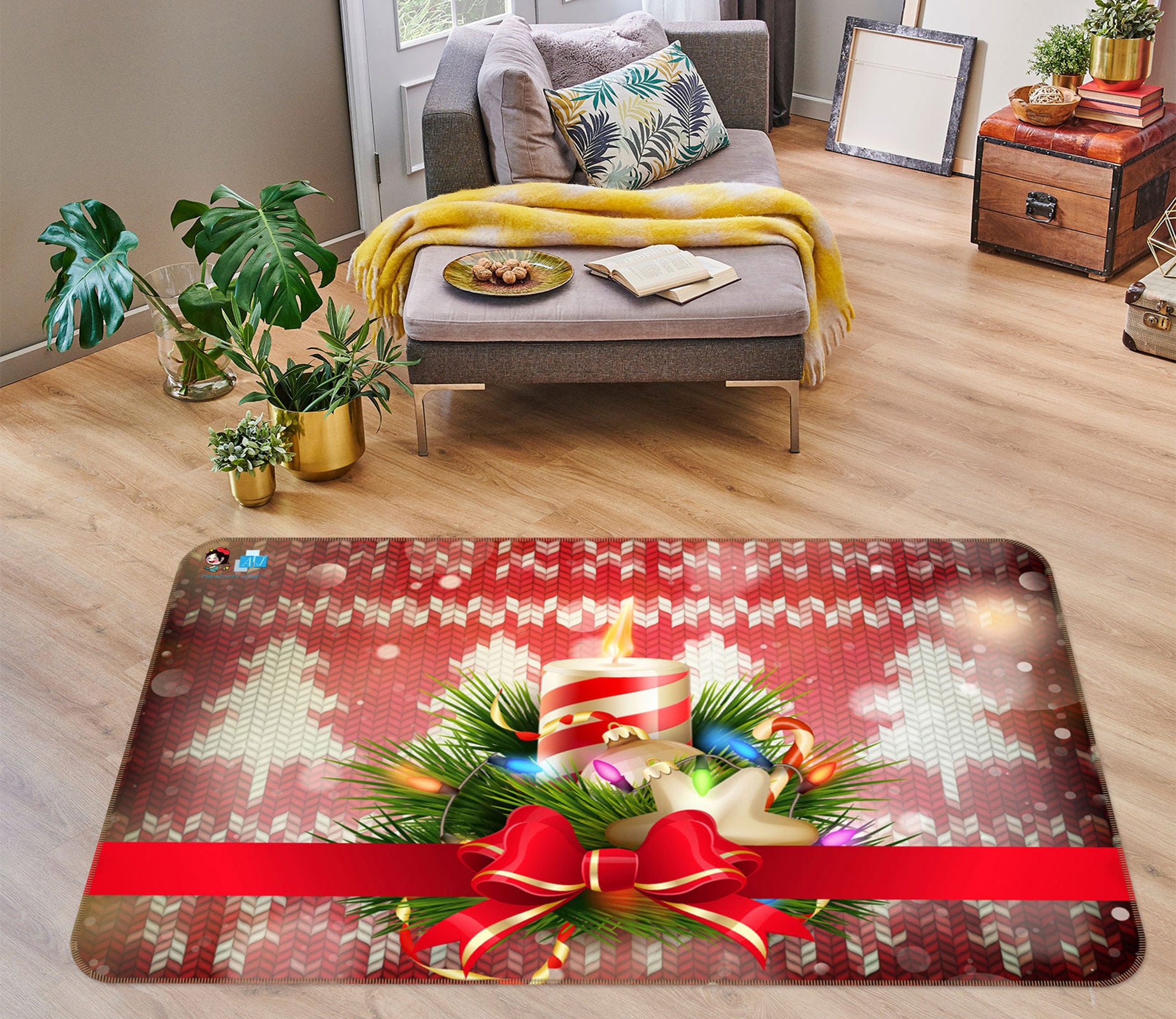 3D Candle Bow 54222 Christmas Non Slip Rug Mat Xmas