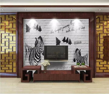 3D Cute Zebra 2672 Wall Murals
