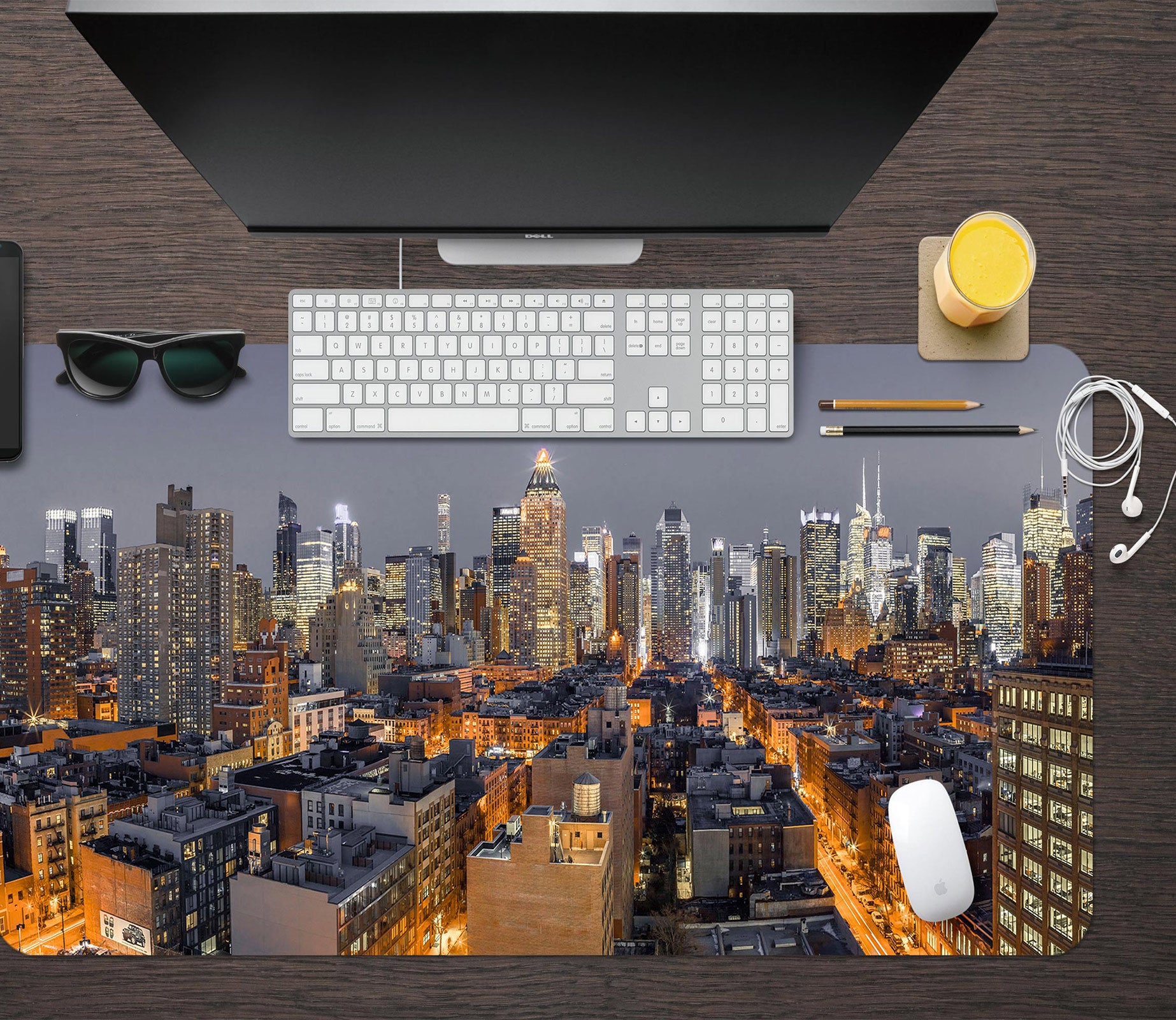 3D Night City Building 12411 Assaf Frank Desk Mat