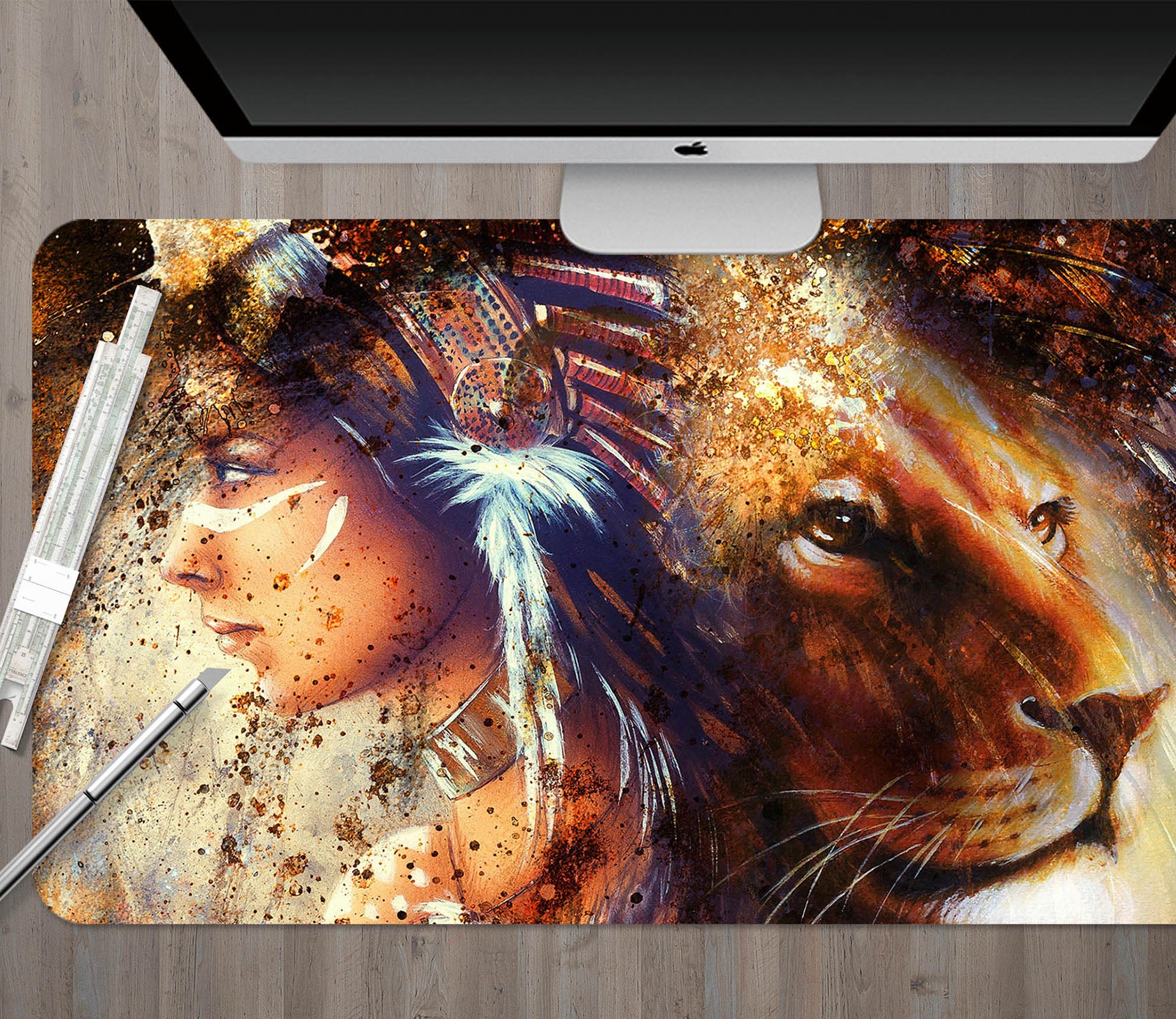 3D Lion Woman 17128 Desk Mat