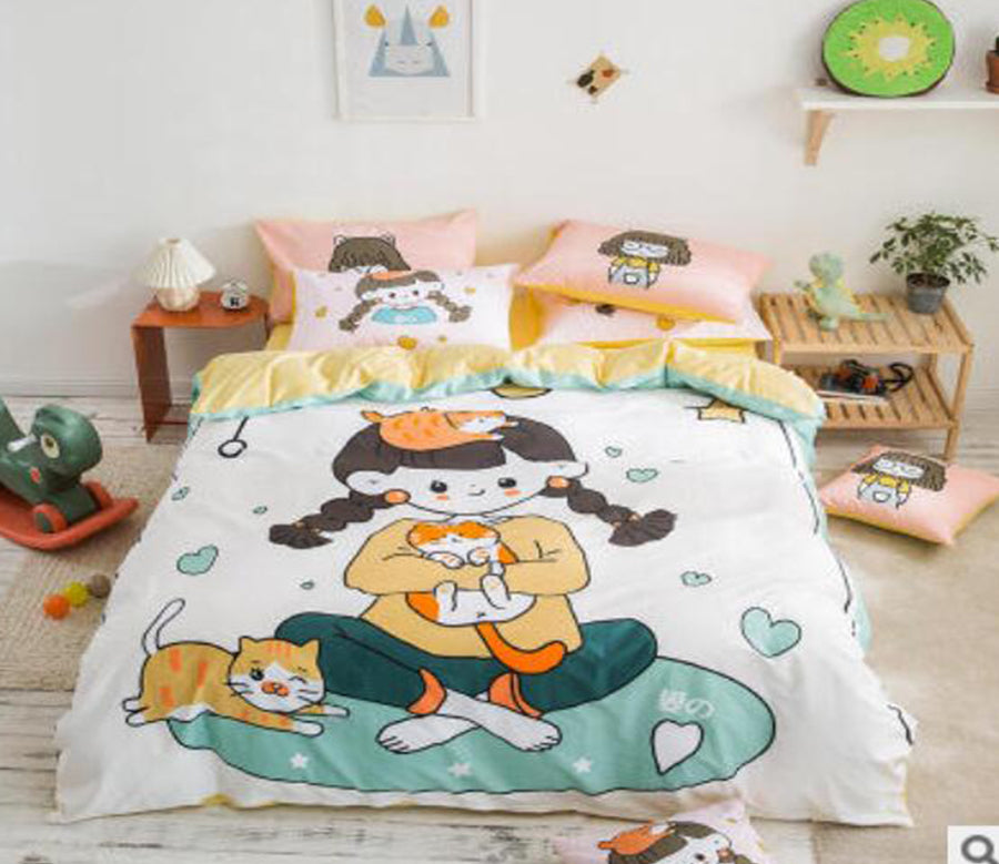 3D Cartoon Girl Cat 50100 Bed Pillowcases Quilt