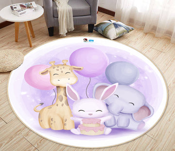 3D Balloon Giraffe Rabbit Elephant 74293 Round Non Slip Rug Mat