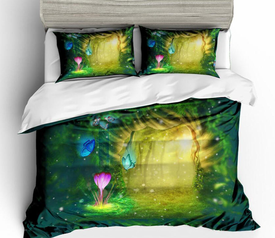 3D Green Light 6087 Bed Pillowcases Quilt