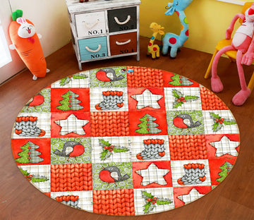 3D Socks Tree Star Lattice 54033 Christmas Round Non Slip Rug Mat Xmas