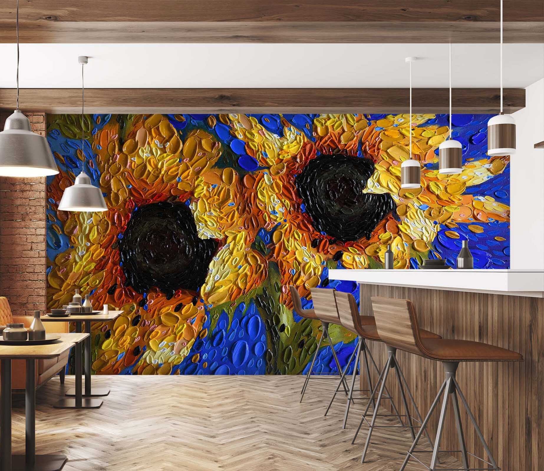 3D Sunflower 1402 Dena Tollefson Wall Mural Wall Murals Wallpaper AJ Wallpaper 2 