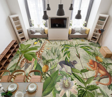 3D Grove Giraffe Monkey Pineapple 104170 Andrea Haase Floor Mural