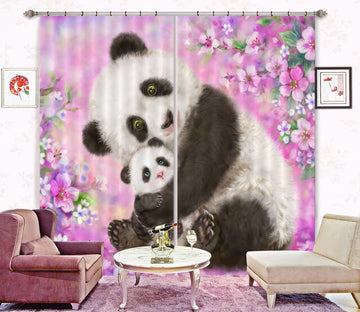 3D Pink Flower Panda 9044 Kayomi Harai Curtain Curtains Drapes