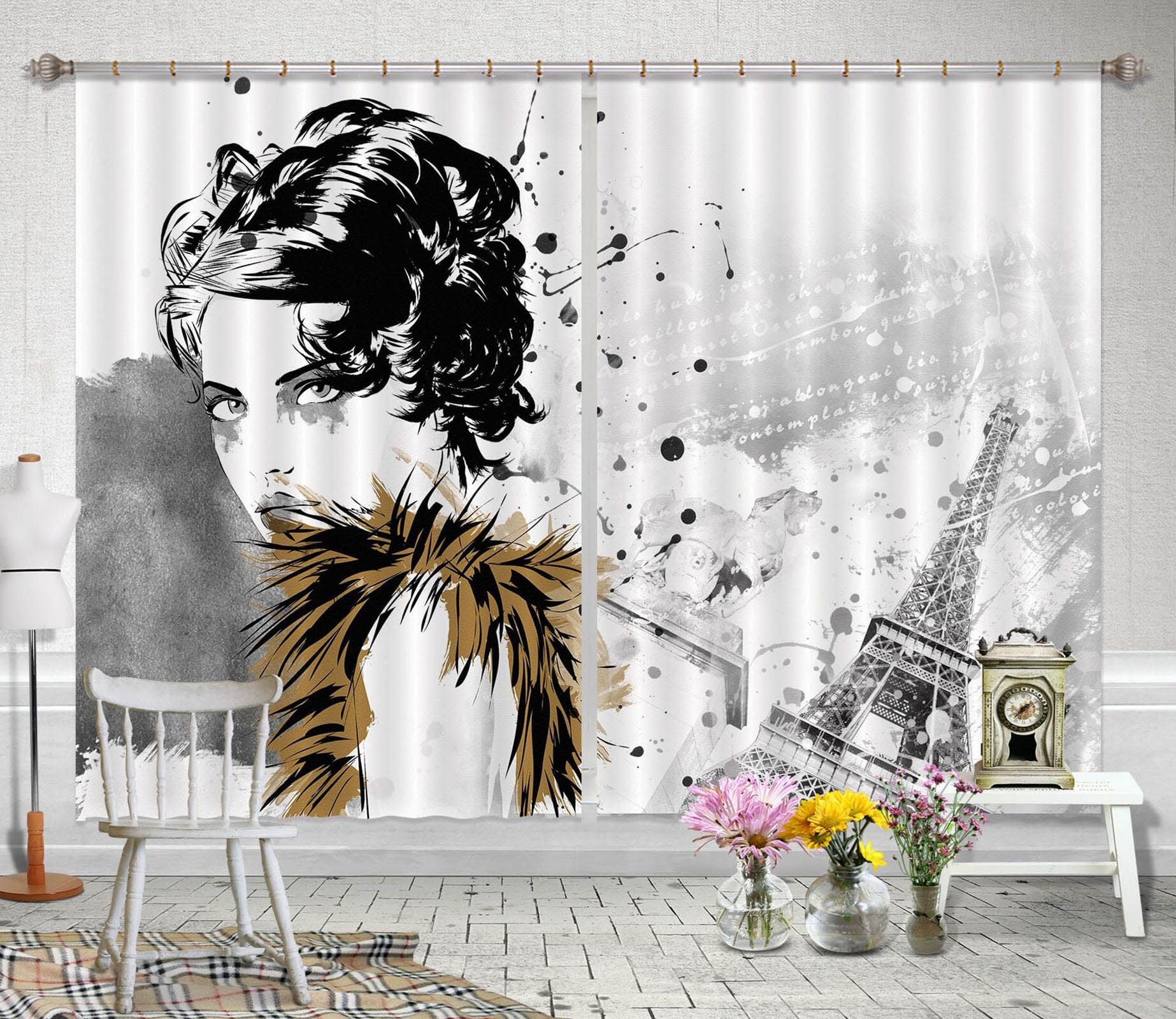 3D Sketch Girl 765 Curtains Drapes Wallpaper AJ Wallpaper 