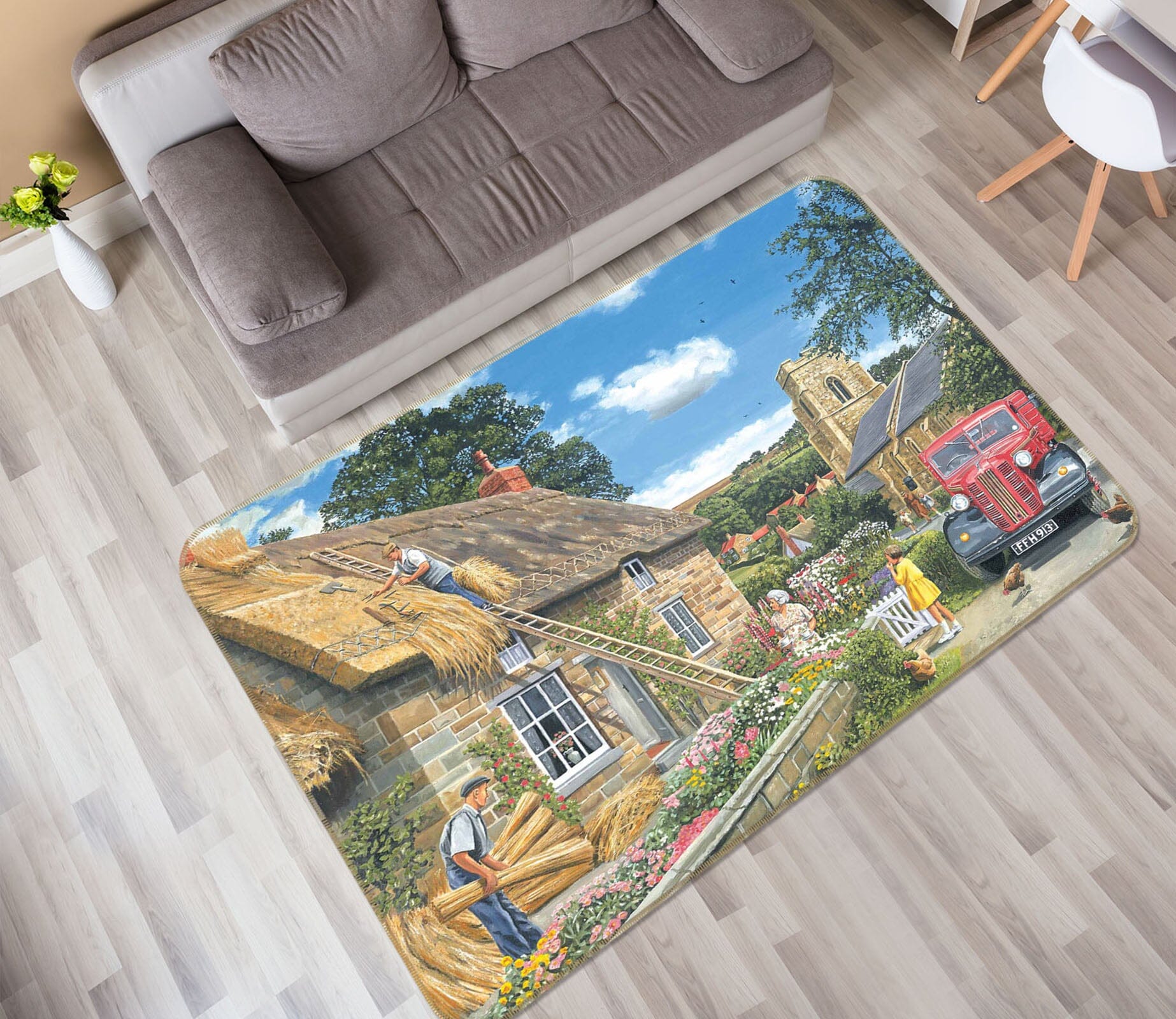 3D Cottages 1051 Trevor Mitchell Rug Non Slip Rug Mat Mat AJ Creativity Home 