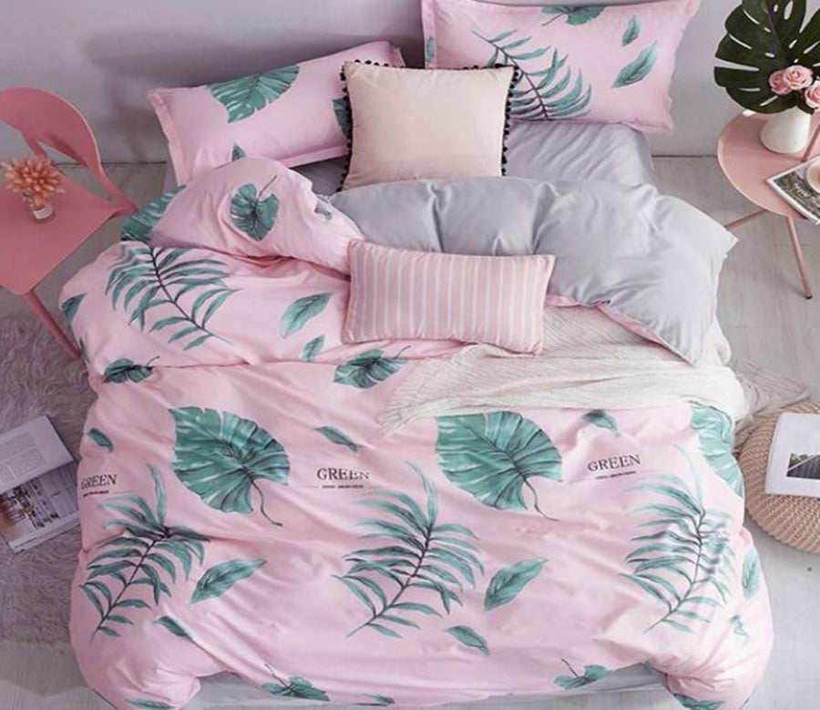 3D Pink Bottom Leaves 7058 Bed Pillowcases Quilt