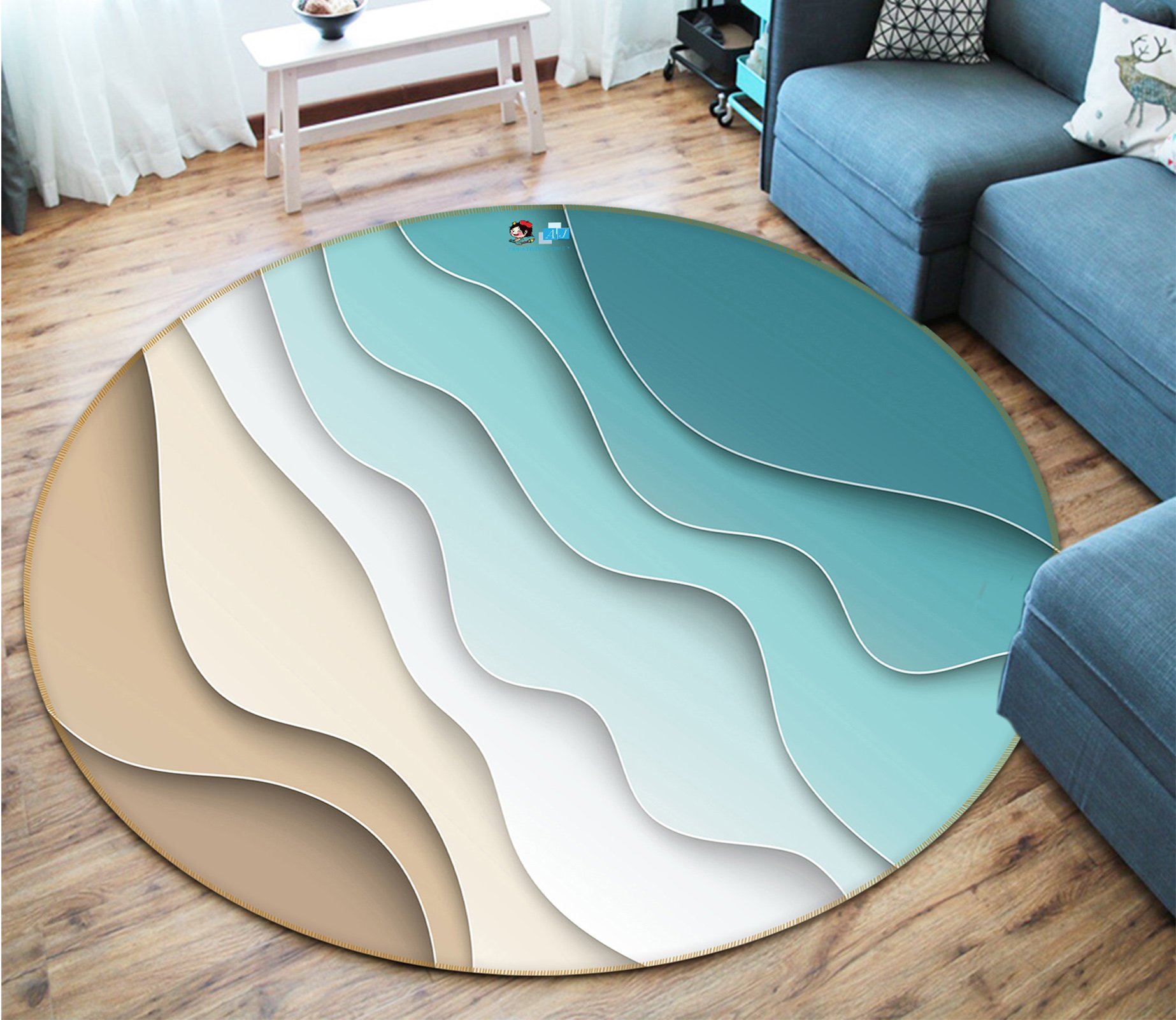 3D Green Waves 3712 Round Non Slip Rug Mat Mat AJ Creativity Home 