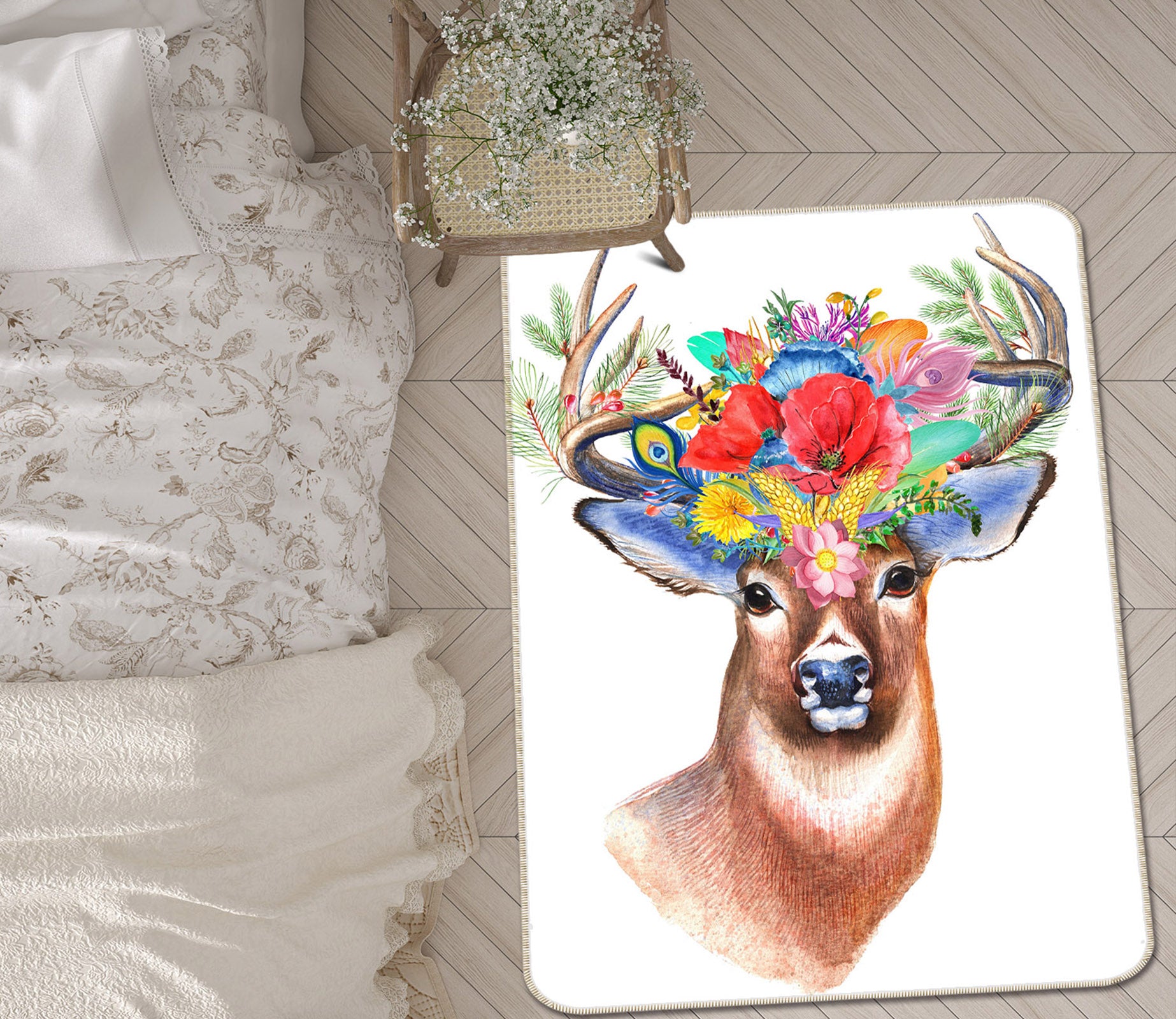 3D Fawn Flower 208 Animal Non Slip Rug Mat