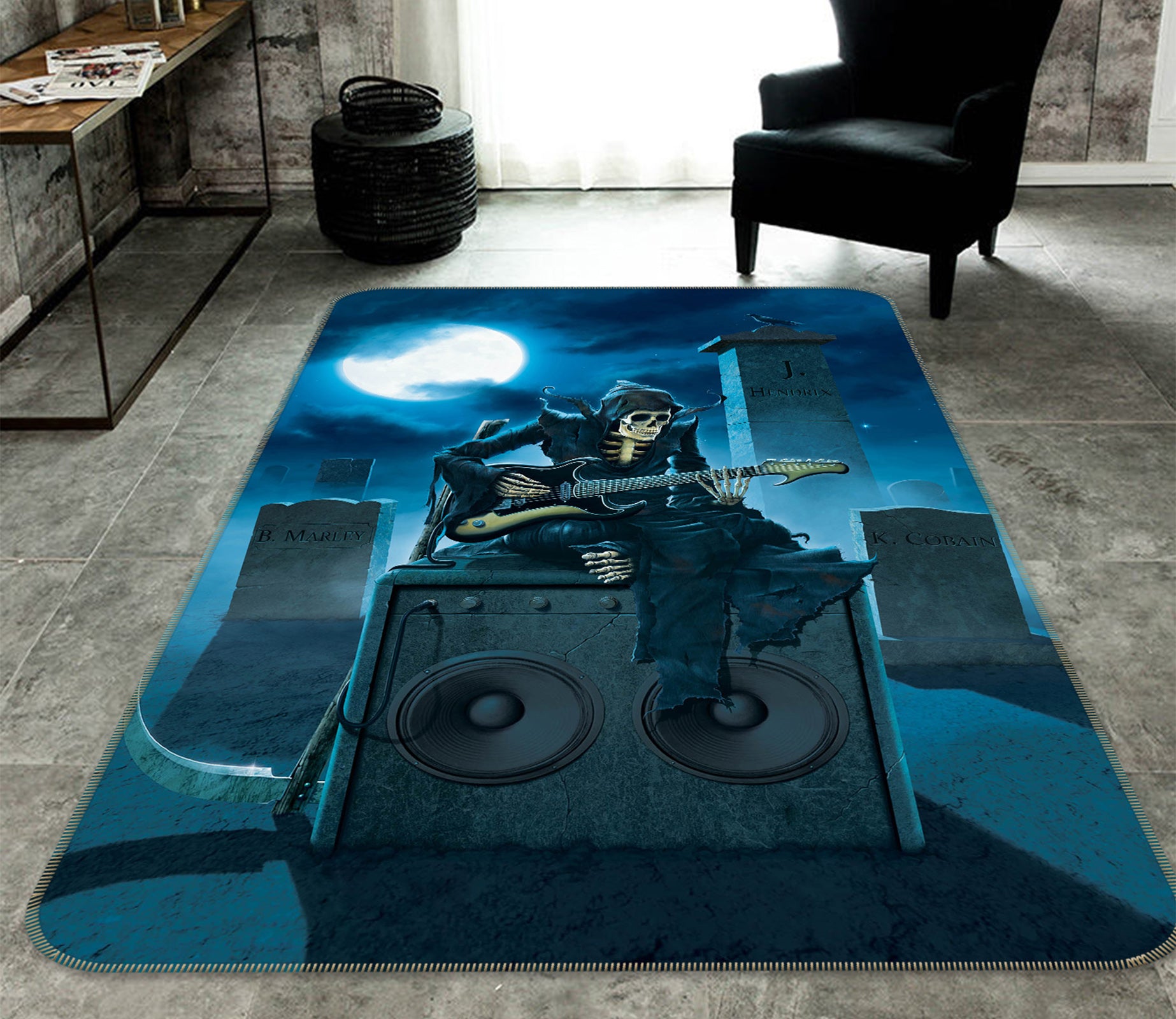 3D Skull Guitar Speaker 84269 Vincent Hie Rug Non Slip Rug Mat