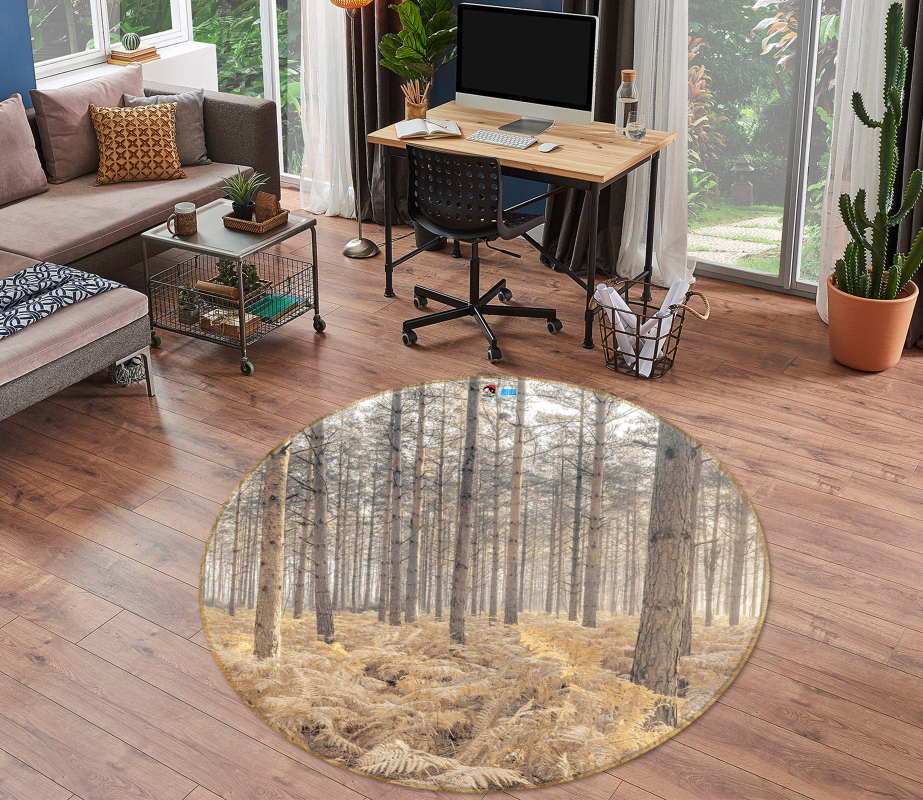 3D Yellow Leaves 7369 Assaf Frank Rug Round Non Slip Rug Mat