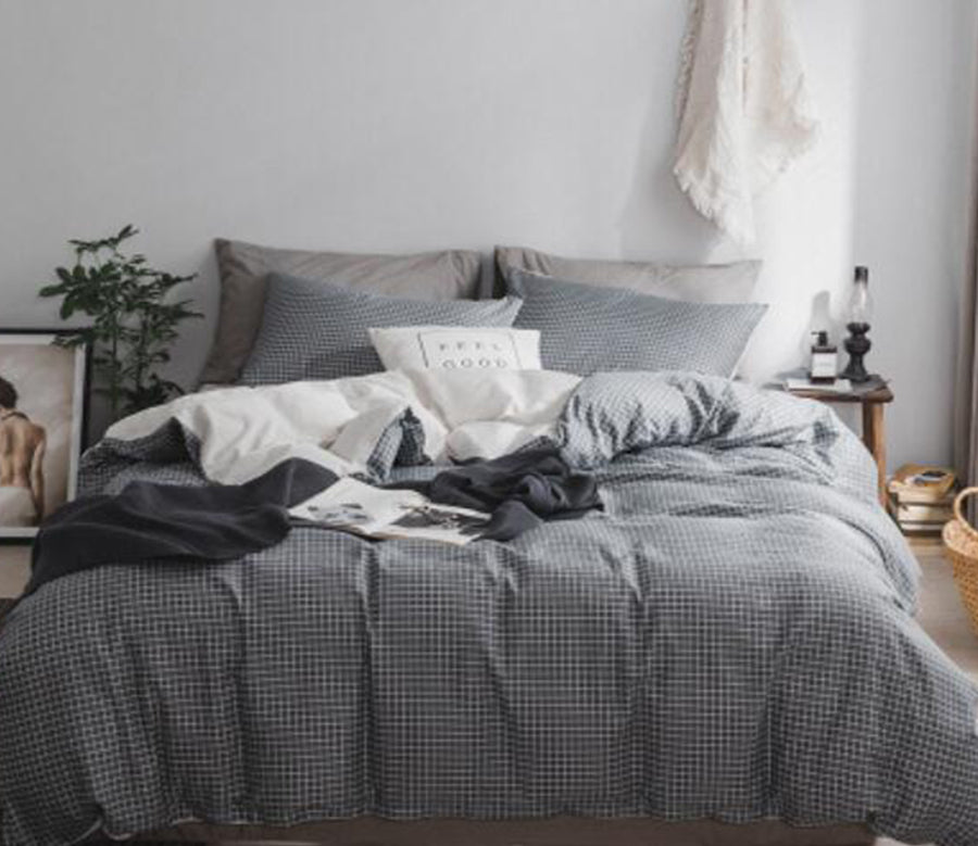 3D Dark Gray Grid 14149 Bed Pillowcases Quilt