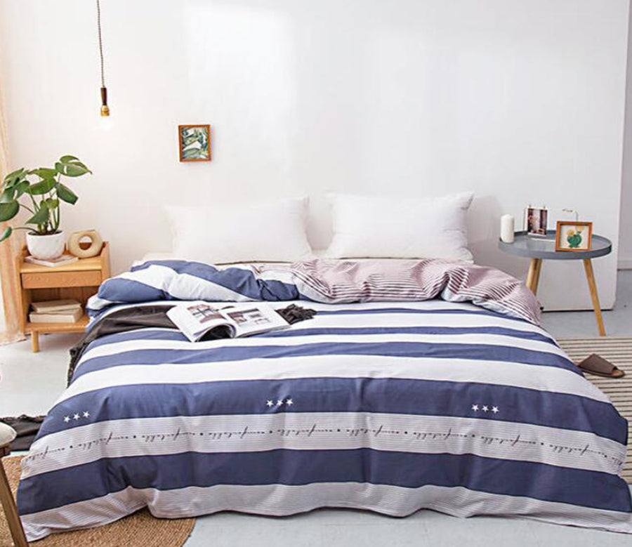 3D Navy Blue White Horizontal Stripes 2037 Bed Pillowcases Quilt