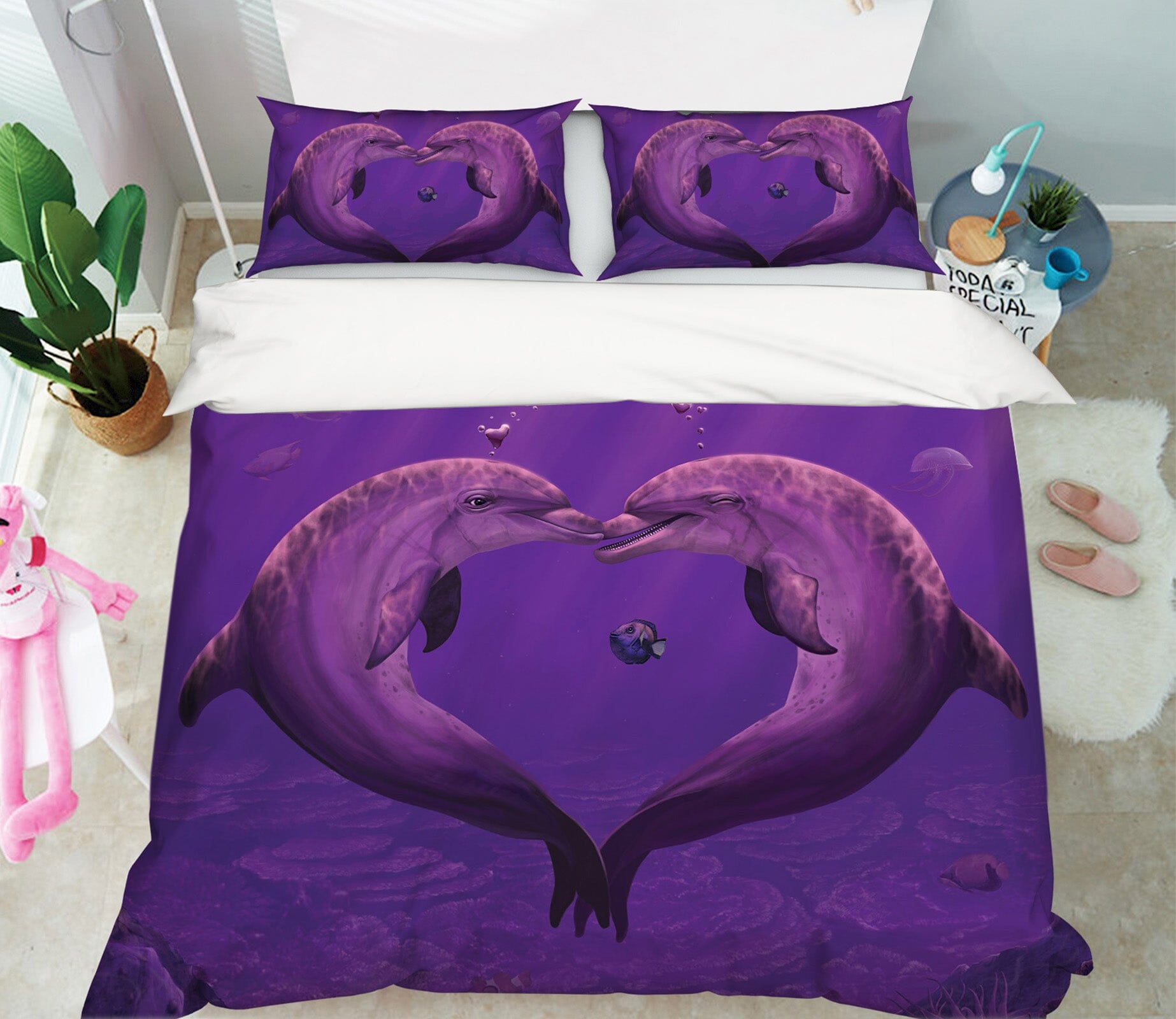 3D Sea Of Hearts Dolphin 075 Bed Pillowcases Quilt Exclusive Designer Vincent Quiet Covers AJ Creativity Home 