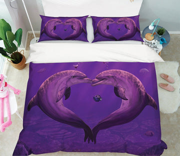 3D Sea Of Hearts Dolphin 075 Bed Pillowcases Quilt Exclusive Designer Vincent Quiet Covers AJ Creativity Home 