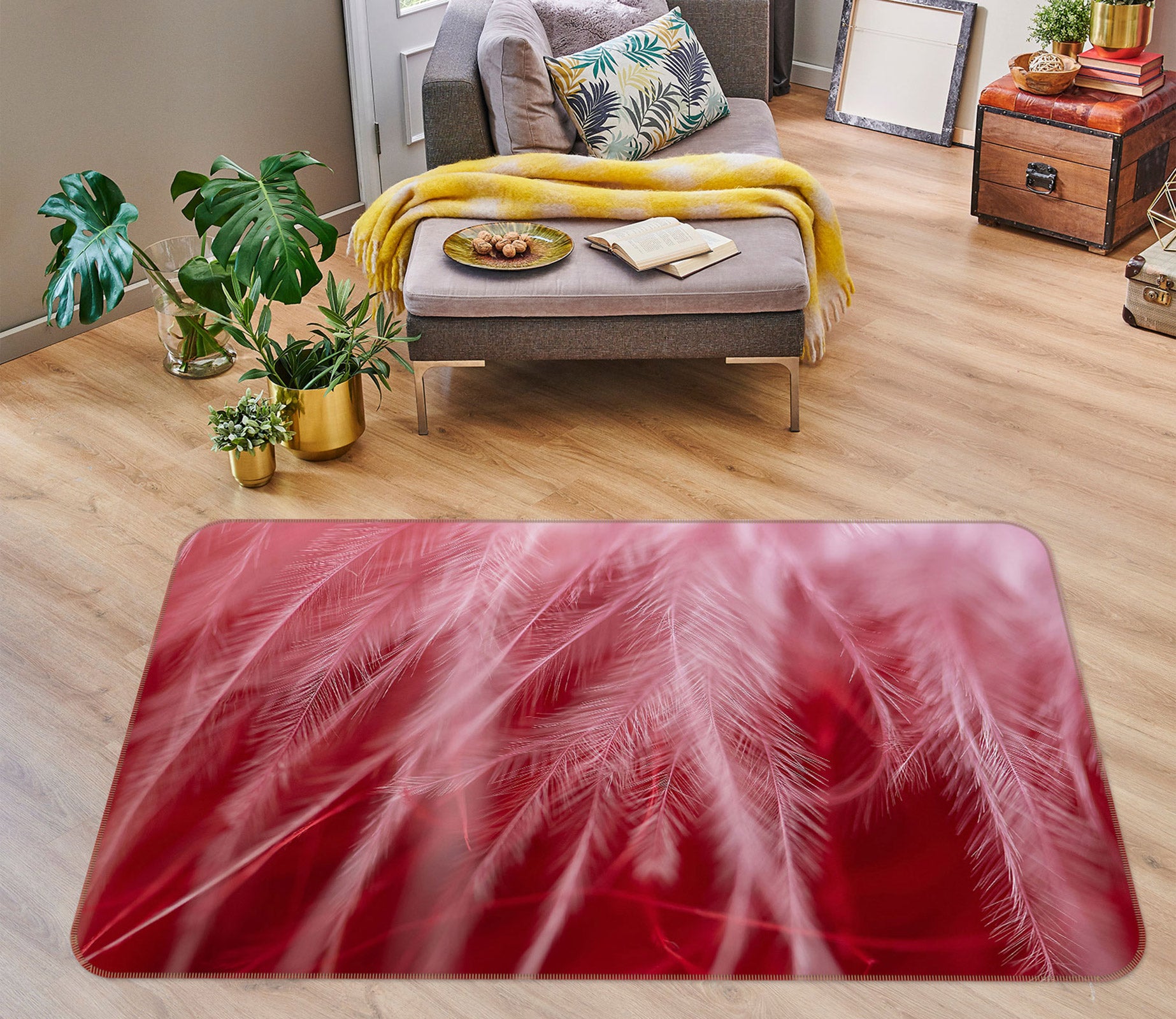 3D Red Feather 30041 Non Slip Rug Mat