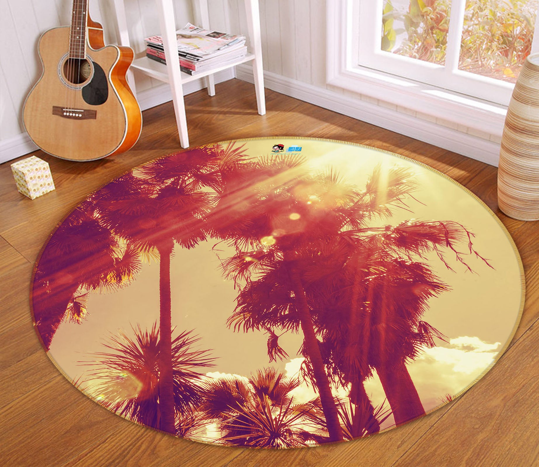 3D Coconut Tree 69056 Round Non Slip Rug Mat