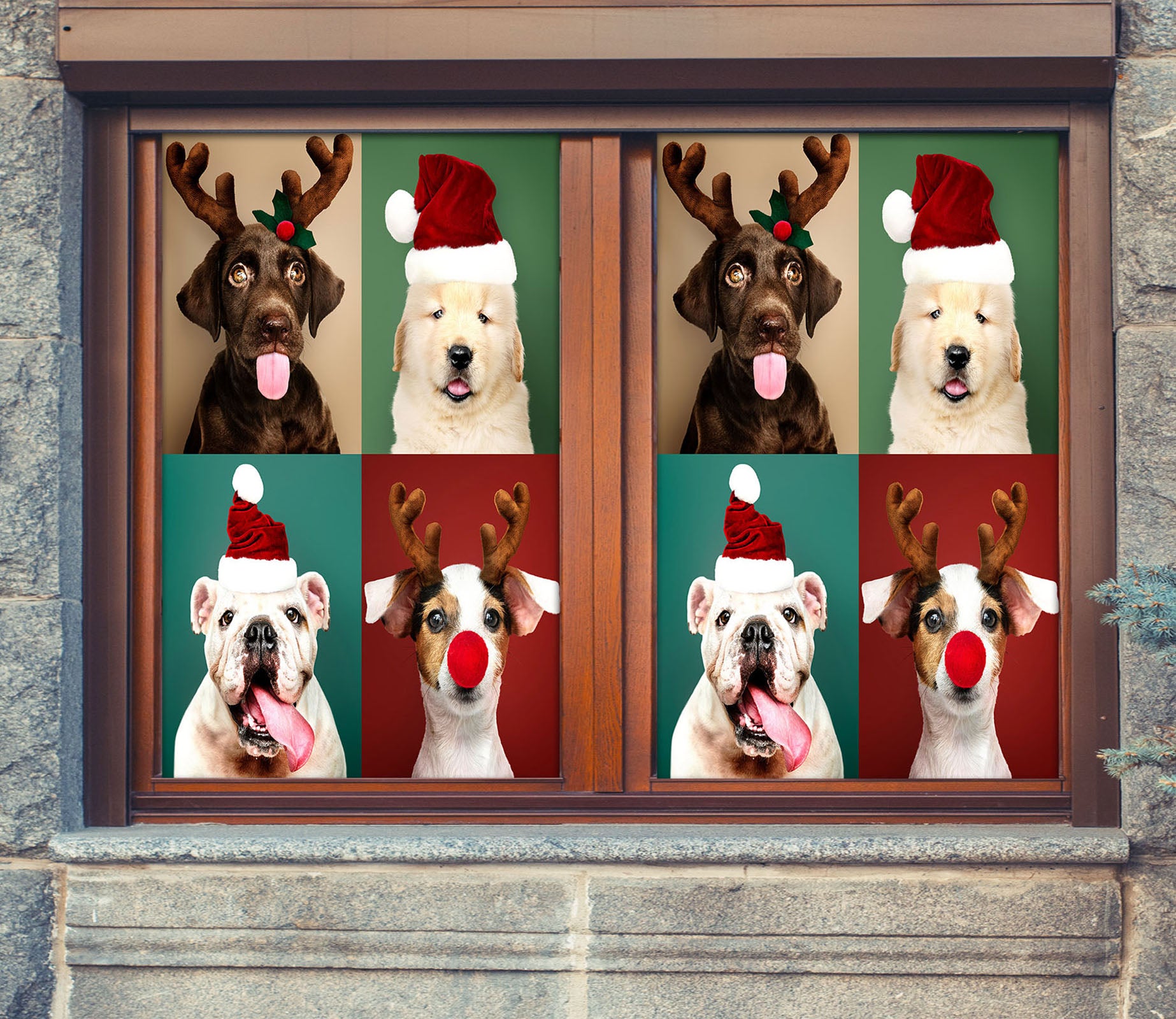 3D Christmas Dog 43065 Christmas Window Film Print Sticker Cling Stained Glass Xmas