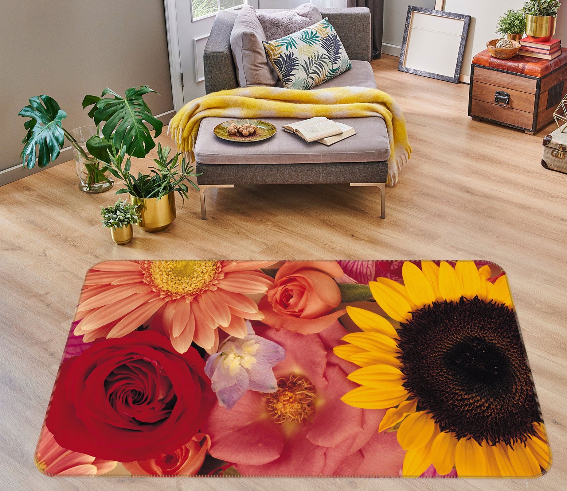 3D Flowers Sunflower 75260 Non Slip Rug Mat