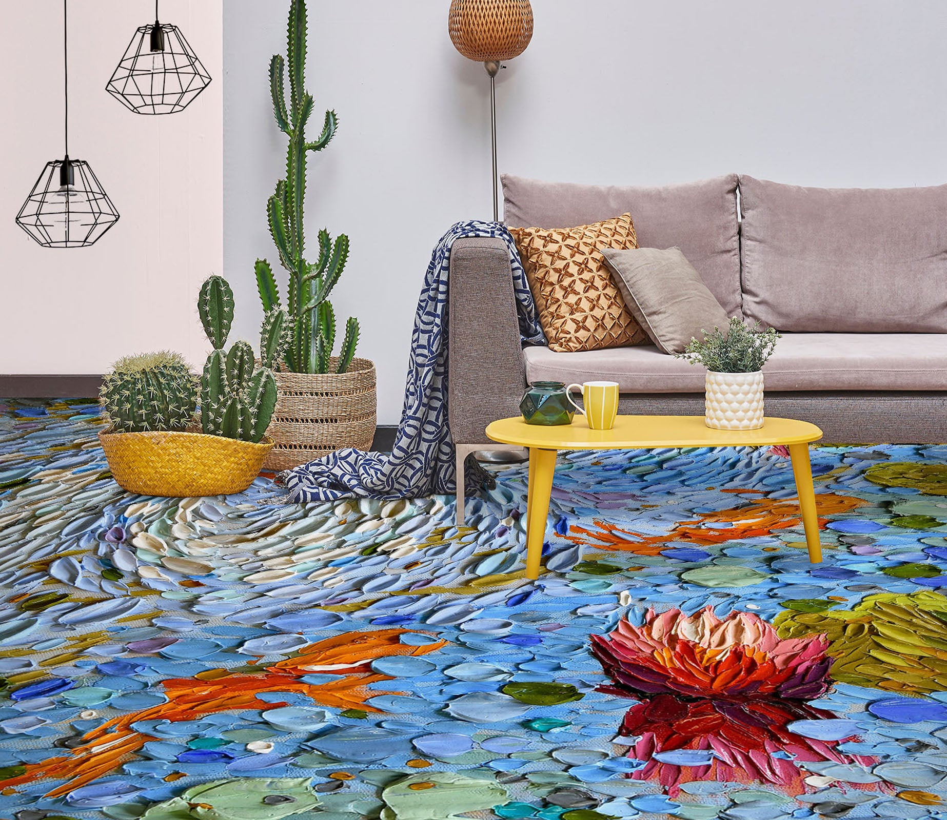 3D Red Lotus Goldfish 102162 Dena Tollefson Floor Mural