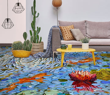 3D Red Lotus Goldfish 102162 Dena Tollefson Floor Mural