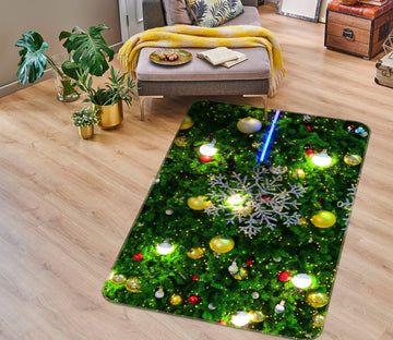 3D Tree Yellow Ball 55153 Christmas Non Slip Rug Mat Xmas