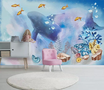 3D Blue Whale 2436 Wall Murals