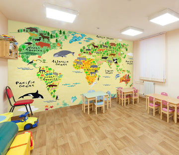 3D Cartoon Animal Map 295 Wall Murals