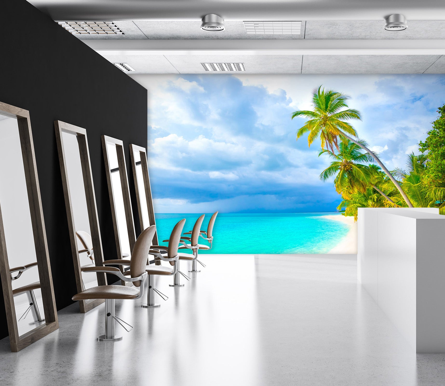 3D Beach Sea Tree 085 Wall Murals
