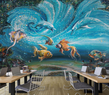3D Undersea Dolphins 183 Wall Murals