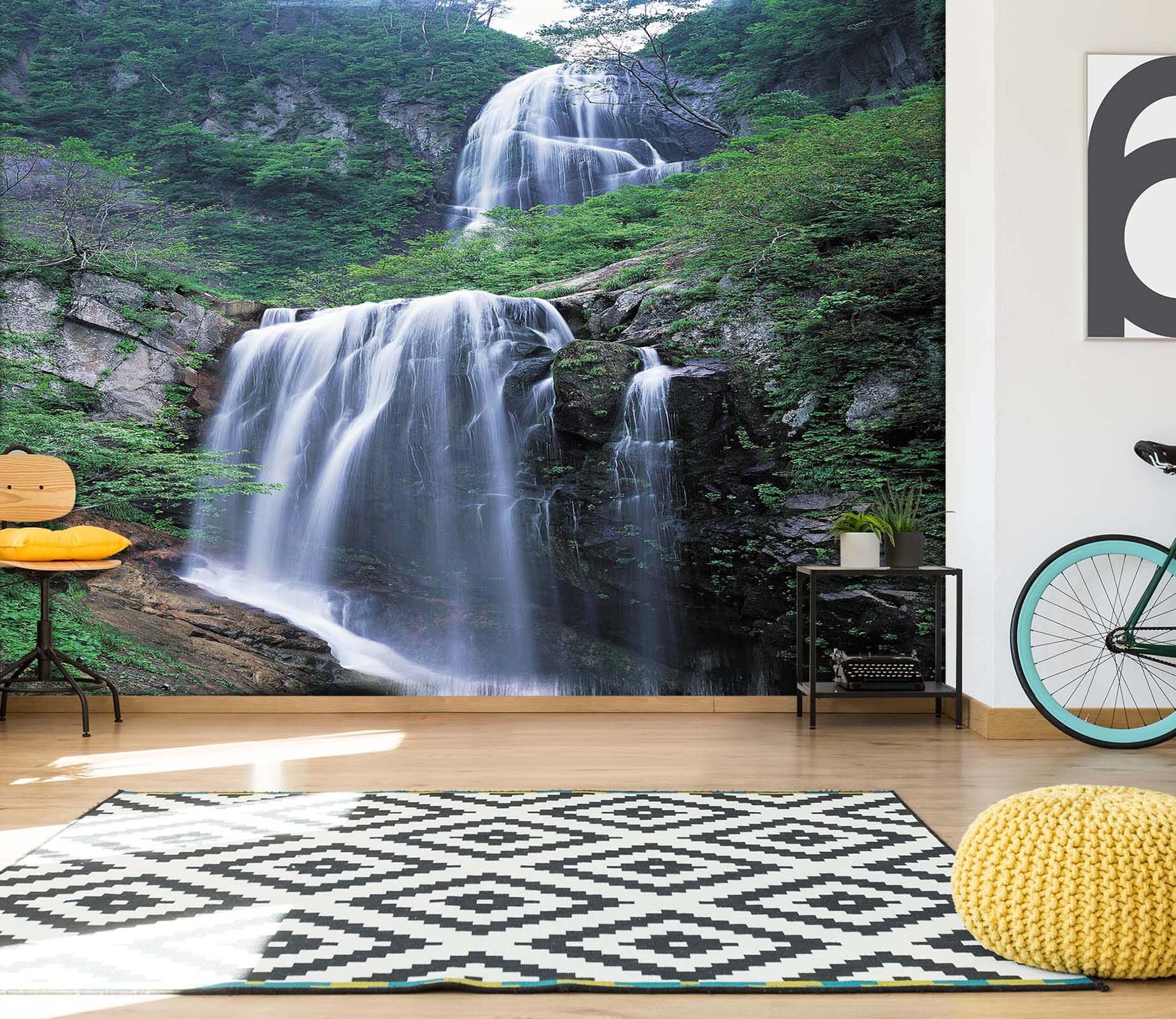 3D Waterfall Mountain 064 Wall Murals Wallpaper AJ Wallpaper 2 