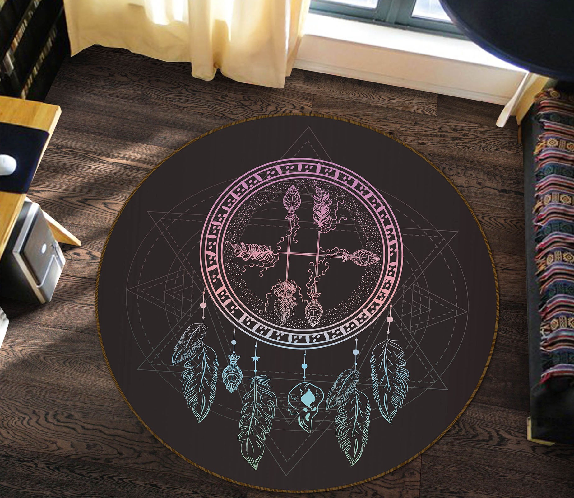 3D Dreamcatcher 29070 Round Non Slip Rug Mat