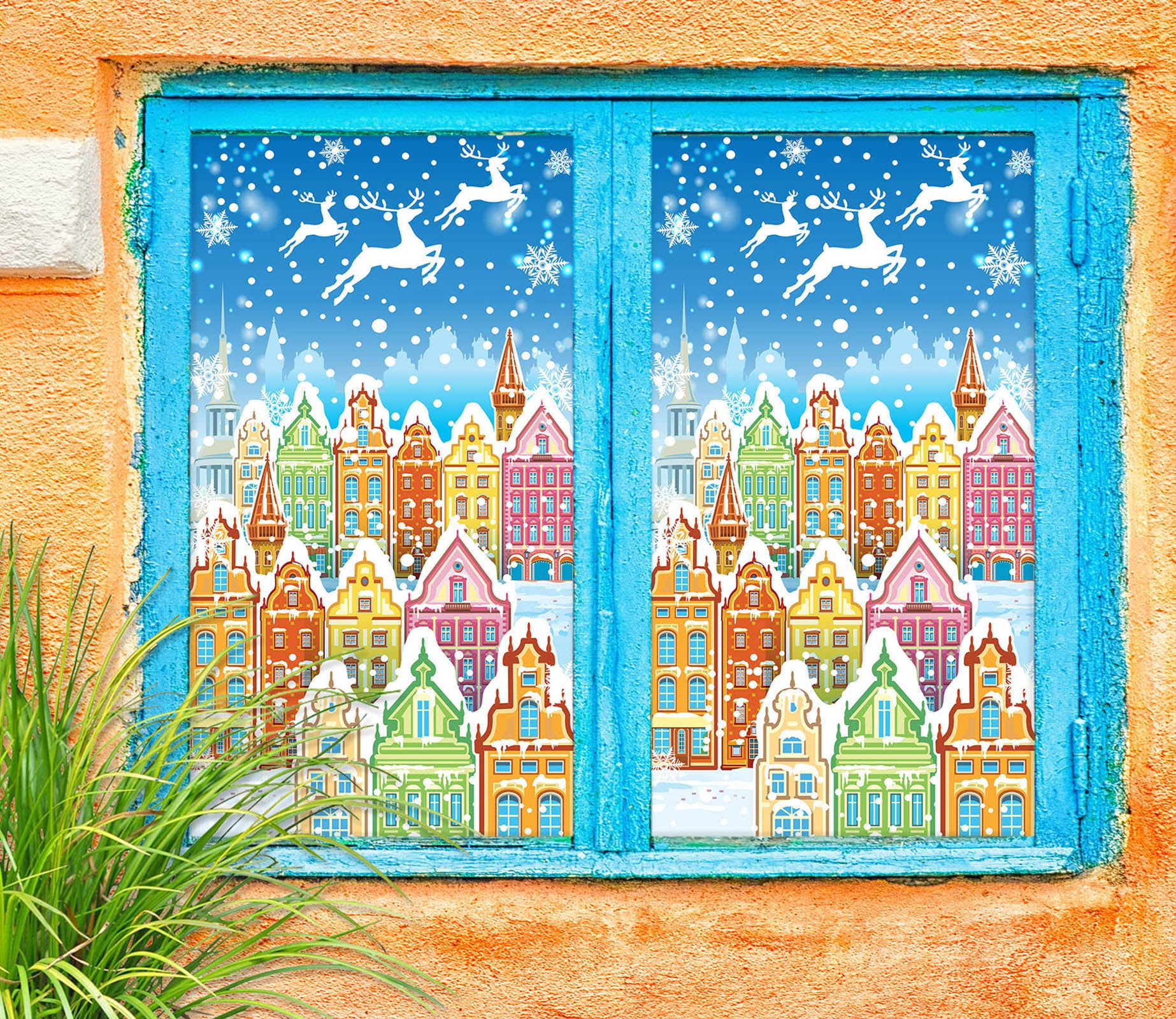 3D Snow House 43094 Christmas Window Film Print Sticker Cling Stained Glass Xmas