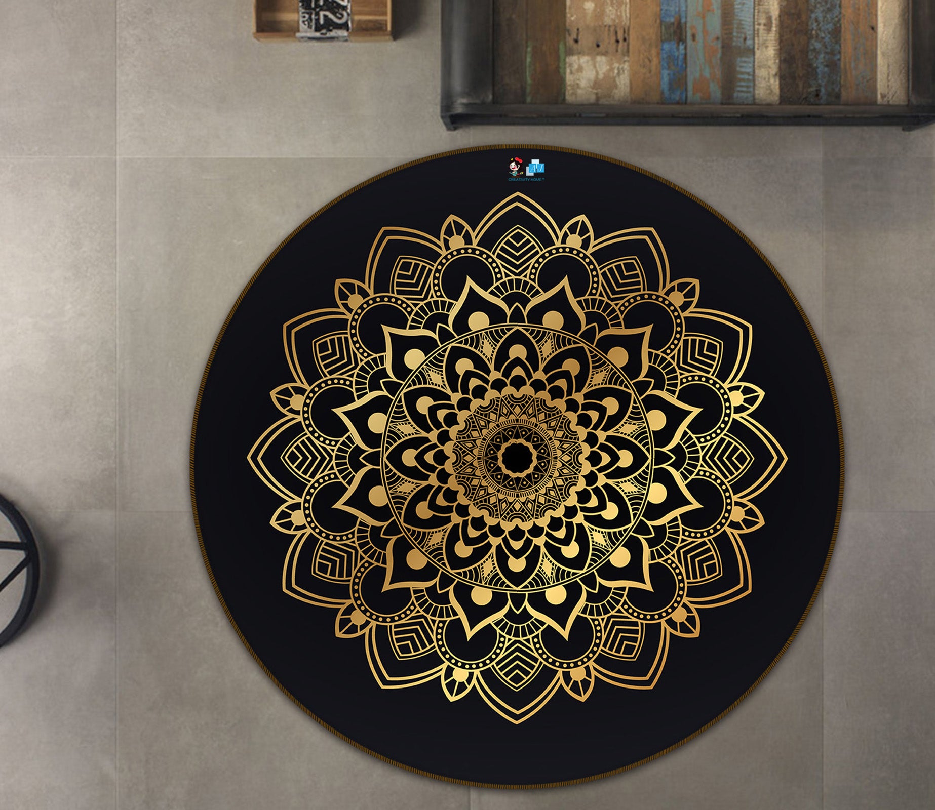 3D Golden Pattern 75020 Round Non Slip Rug Mat