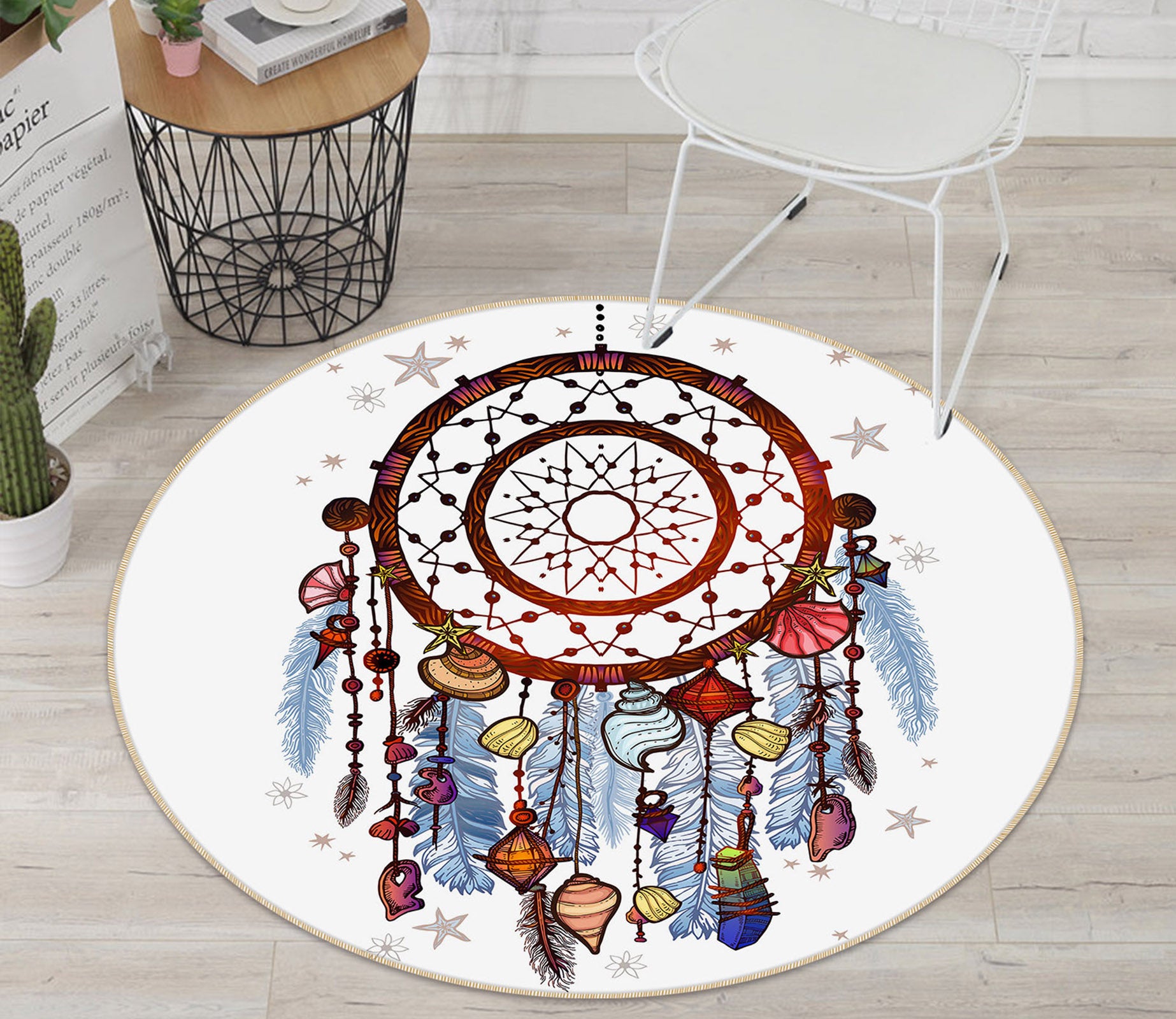 3D Shell Dream Catcher 29057 Round Non Slip Rug Mat