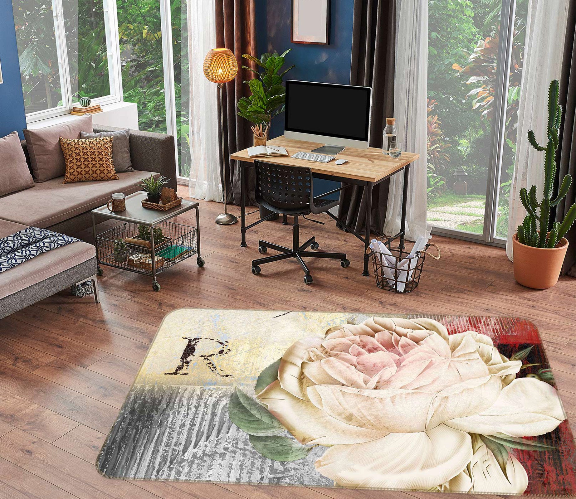 3D White Flowers 76006 Non Slip Rug Mat