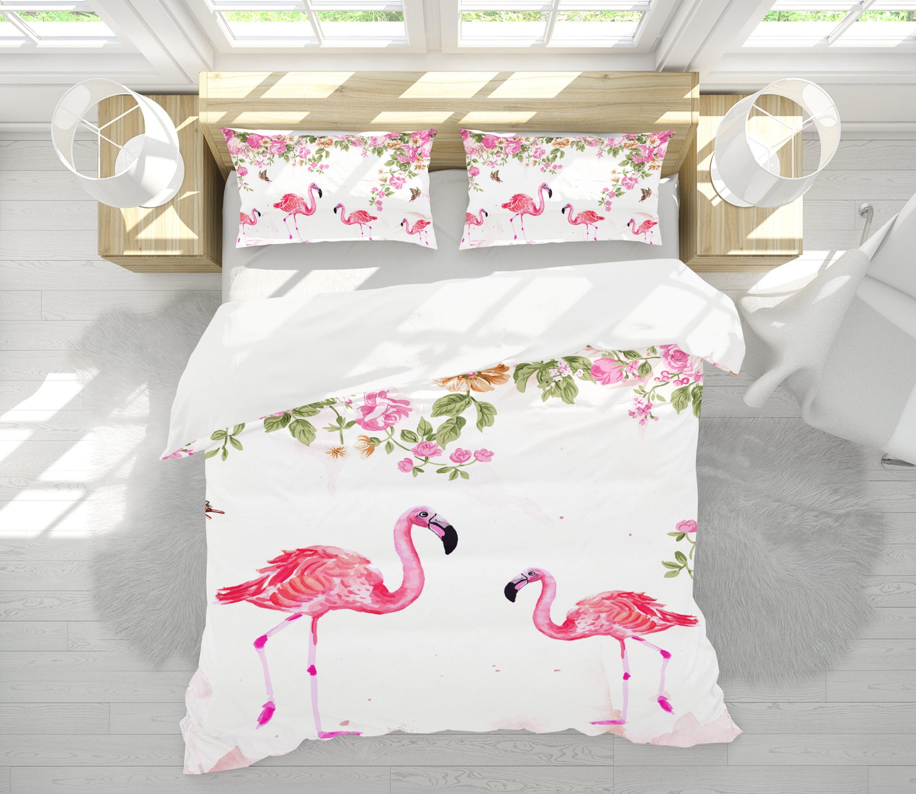 3D Flamingo Pair 12108 Bed Pillowcases Quilt