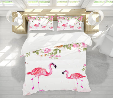 3D Flamingo Pair 12108 Bed Pillowcases Quilt