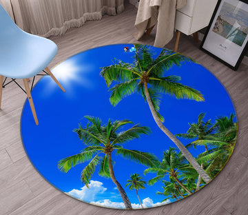 3D Coconut Tree 72127 Round Non Slip Rug Mat