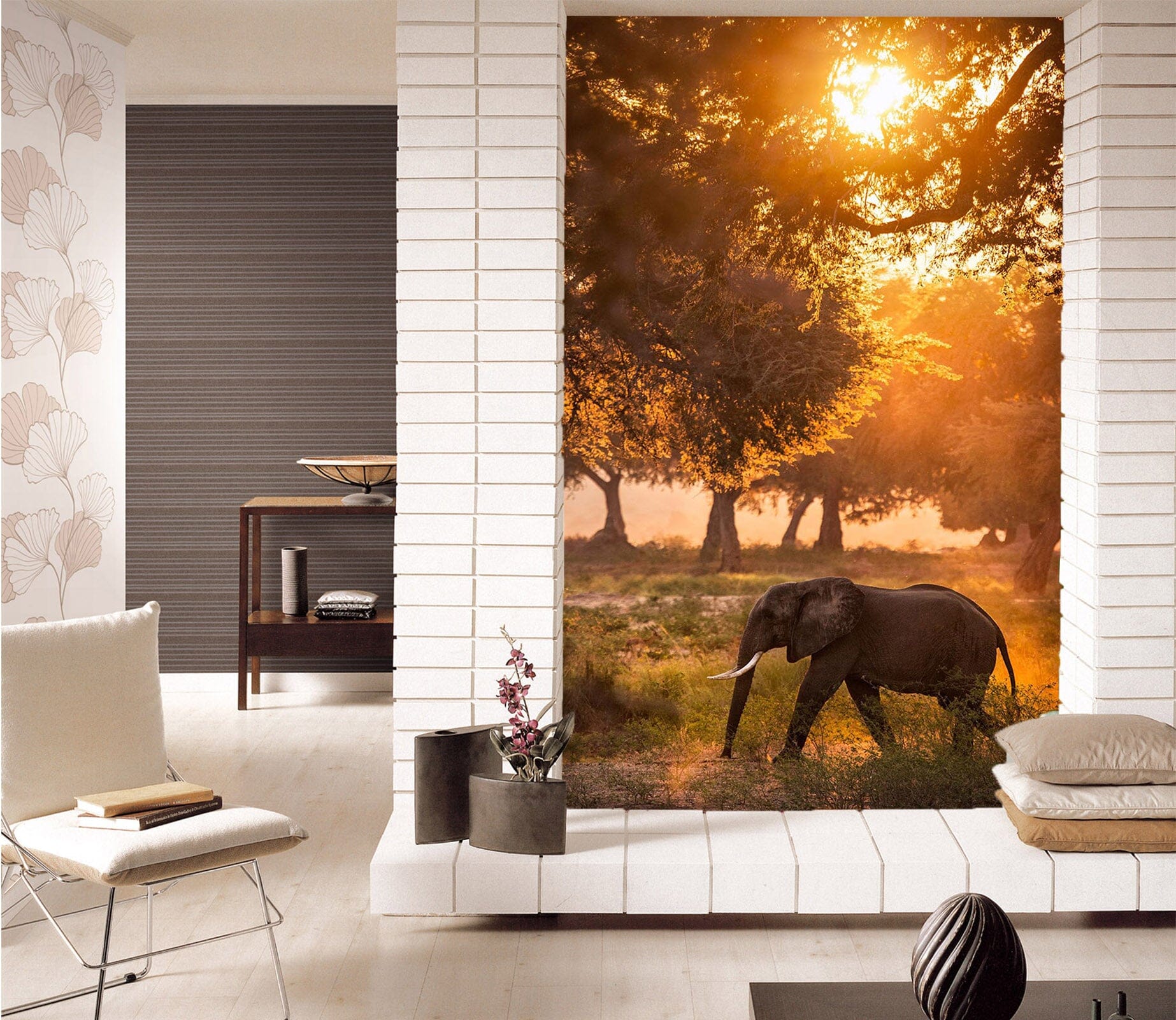3D Sunset Eelephant 132 Wall Murals Wallpaper AJ Wallpaper 2 