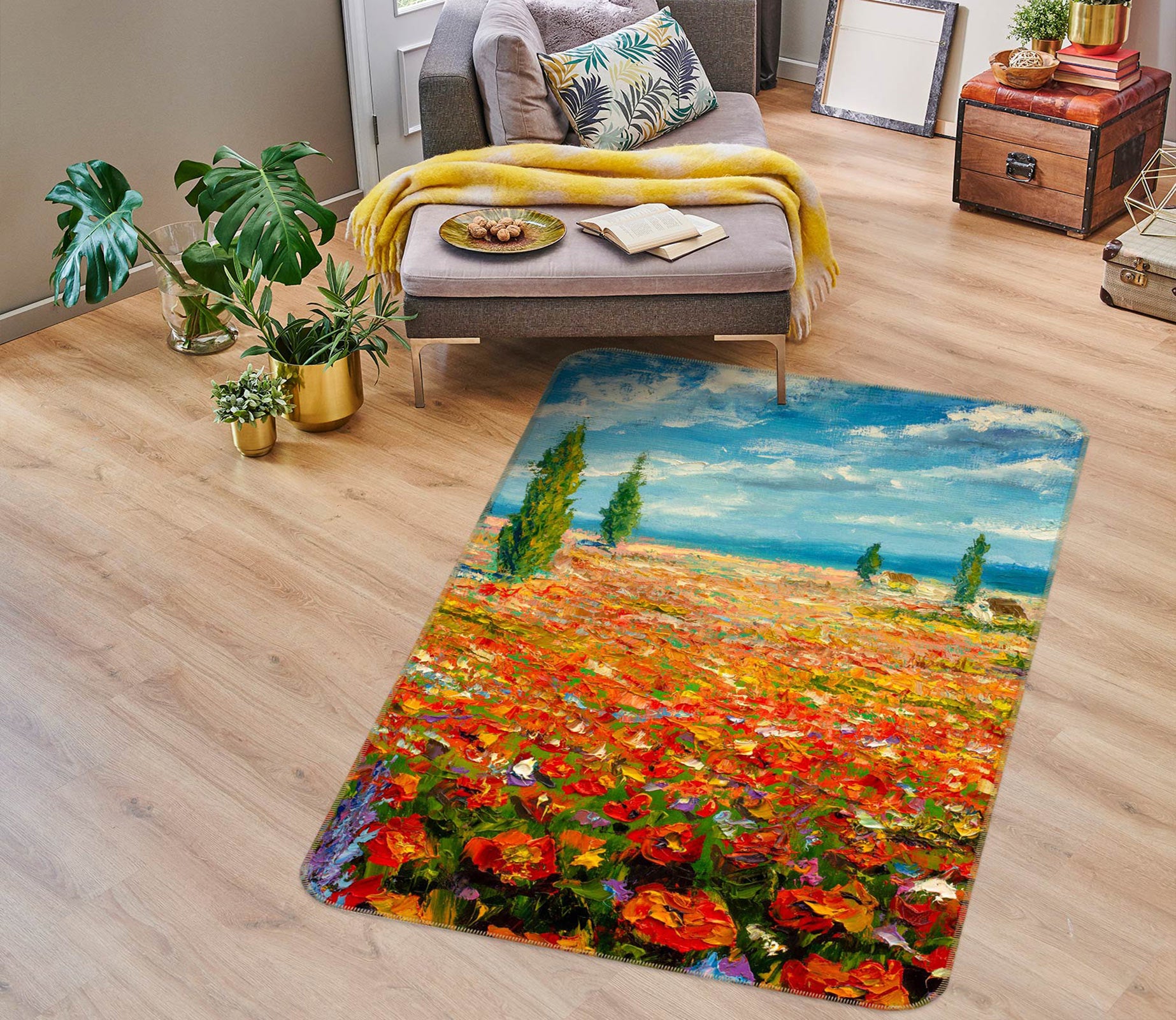 3D Flower Bush Pattern 33098 Non Slip Rug Mat