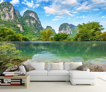 3D Green Hills And Green Water 676 Wall Murals Wallpaper AJ Wallpaper 2 