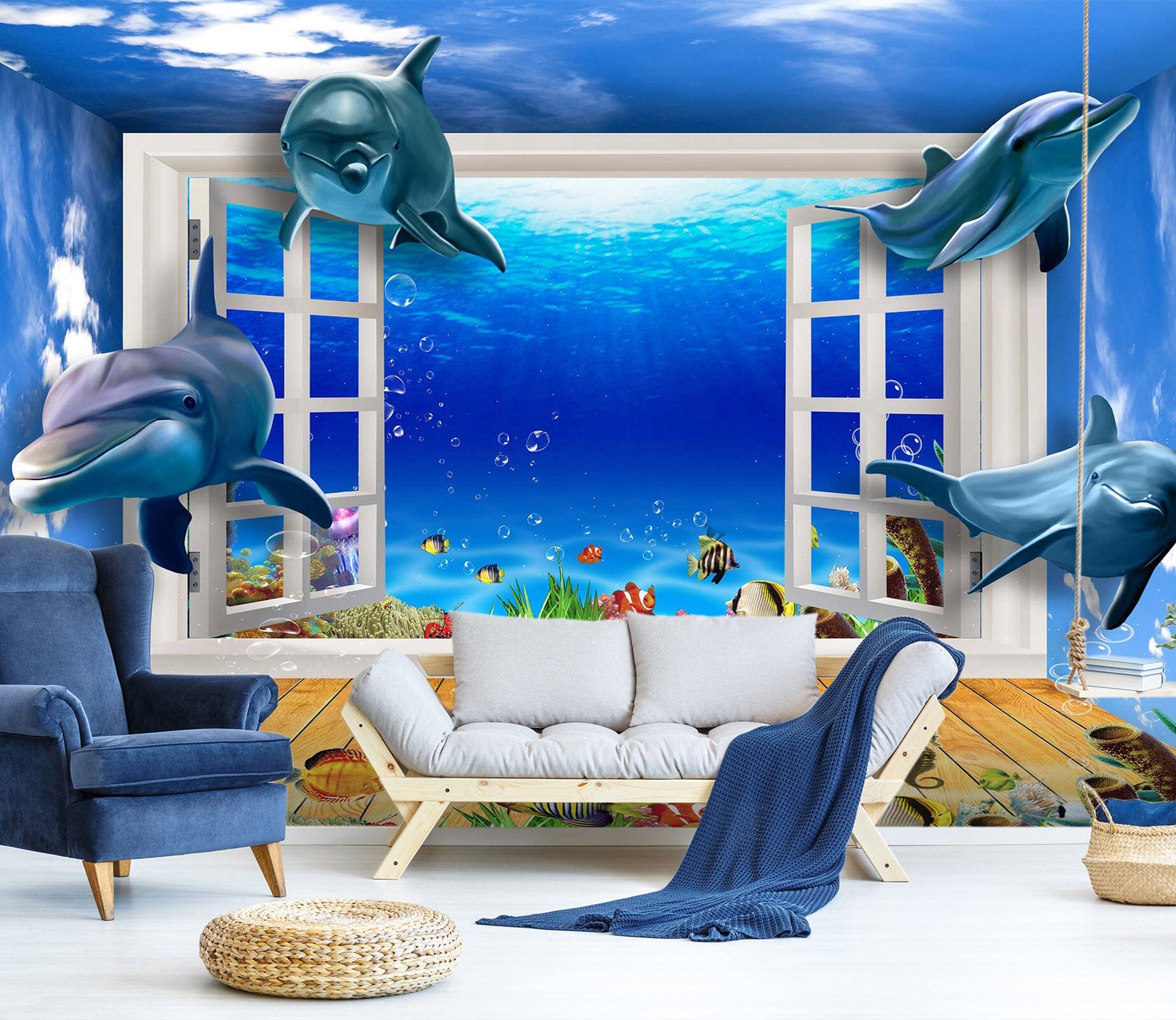 3D Cute Dolphin 1410 Wall Murals Wallpaper AJ Wallpaper 2 