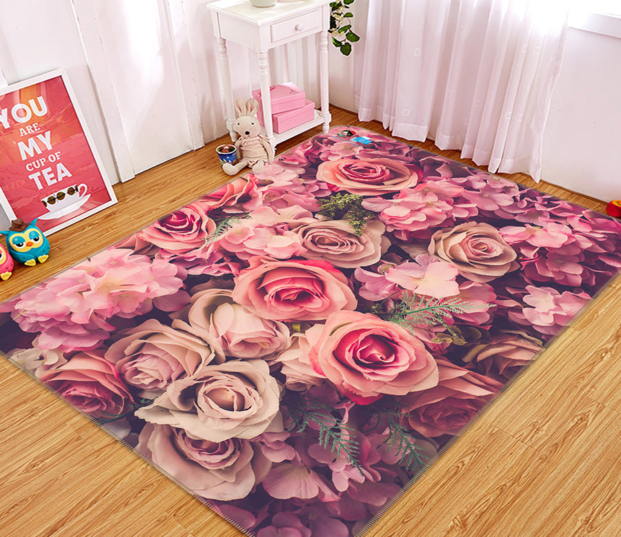 3D Pink Rose 64044 Non Slip Rug Mat
