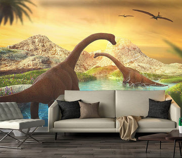 3D Dinosaur Lake Water 1579 Wall Murals Wallpaper AJ Wallpaper 2 